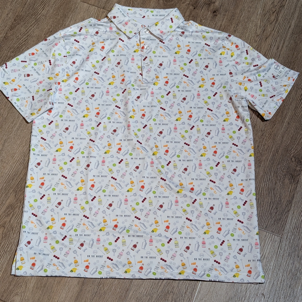 Mens On The Rocks Cocktail Printed Polo Shirt Size L